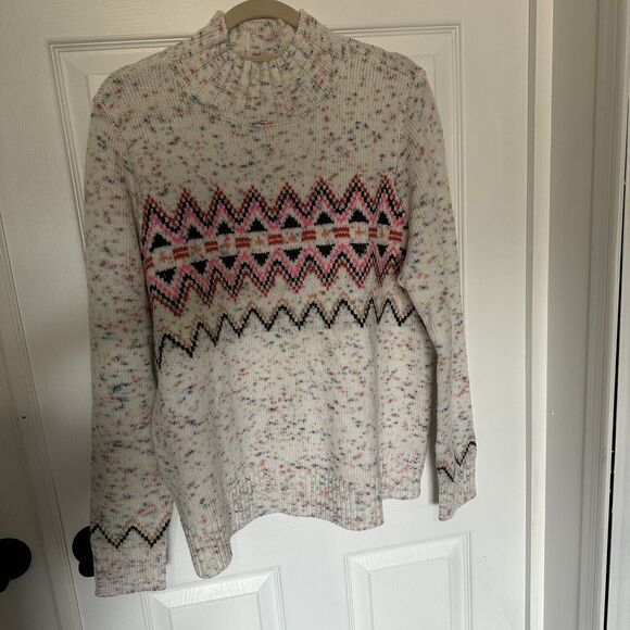 Loft Sweater Womens Large Mock Neck Fair Isle Colorful Specked Knit New - Picture 3 of 11